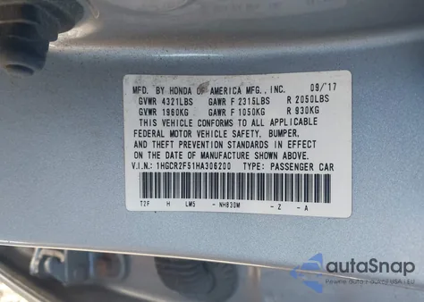 2017 Honda Accord Sport z USA, uszkodzony, nr VIN 1HGCR2F51HA306200